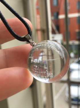 天然白水晶净体球吊坠2cm锁骨吊坠项链黑色蜡绳圆环项链毛衣链