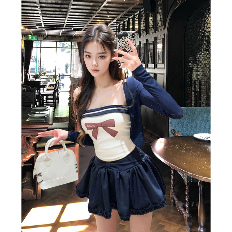 【泰式学妹】春雨辣妹印花弹力显瘦吊带上衣+开衫+蓬蓬半裙套装,淘宝优惠券,粉丝福利购,淘宝优惠卷