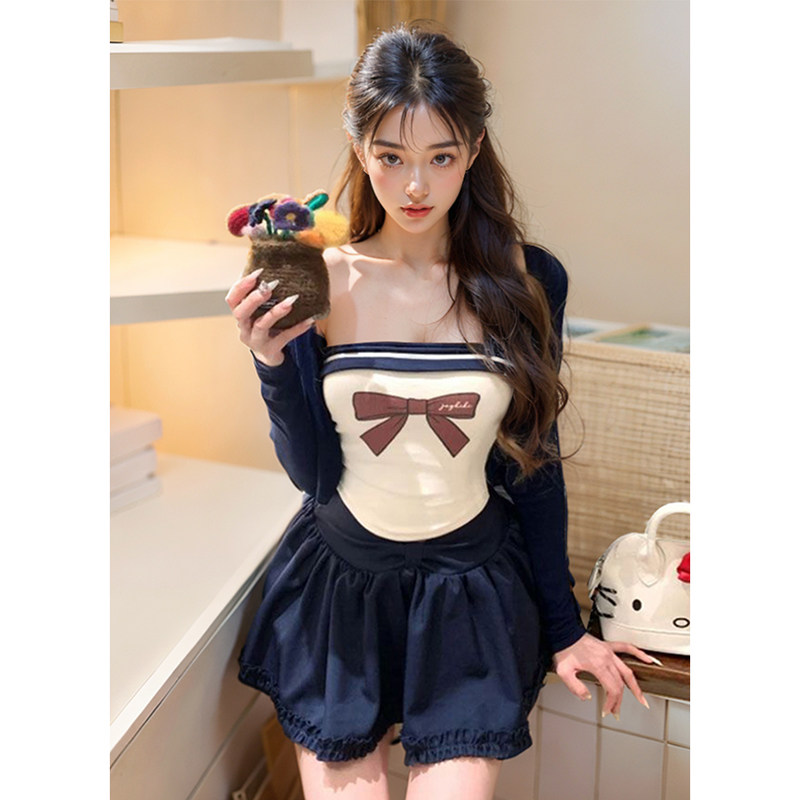 【泰式学妹】春雨辣妹印花弹力显瘦吊带上衣+开衫+蓬蓬半裙套装,淘宝优惠券,粉丝福利购,淘宝优惠卷