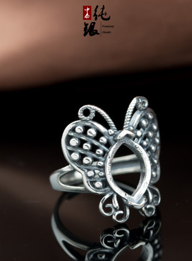 复古宫廷风蝴蝶马眼戒指托包邮