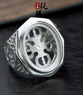 925银戒指托空托绿松戒面翡翠