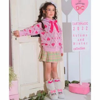 In stock earthmagic girls pure cotton plaid British campus style short skirt Japanese bears trendy brand children's clothes