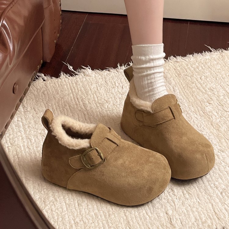 真皮厚底加绒7cm豆豆勃肯雪地靴女2025年冬季新款保暖棉鞋乐s578 - 图0