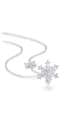S925纯银项链女新款冰晶雪花项链旋转雪花生日礼物送女友P