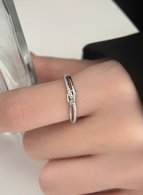 S999纯银戒指女新款打结戒指轻奢高级开口戒生日礼物送女友P