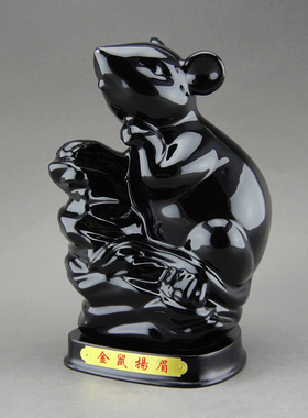 黑色陶瓷玄关十二生肖鼠狗猪摆件