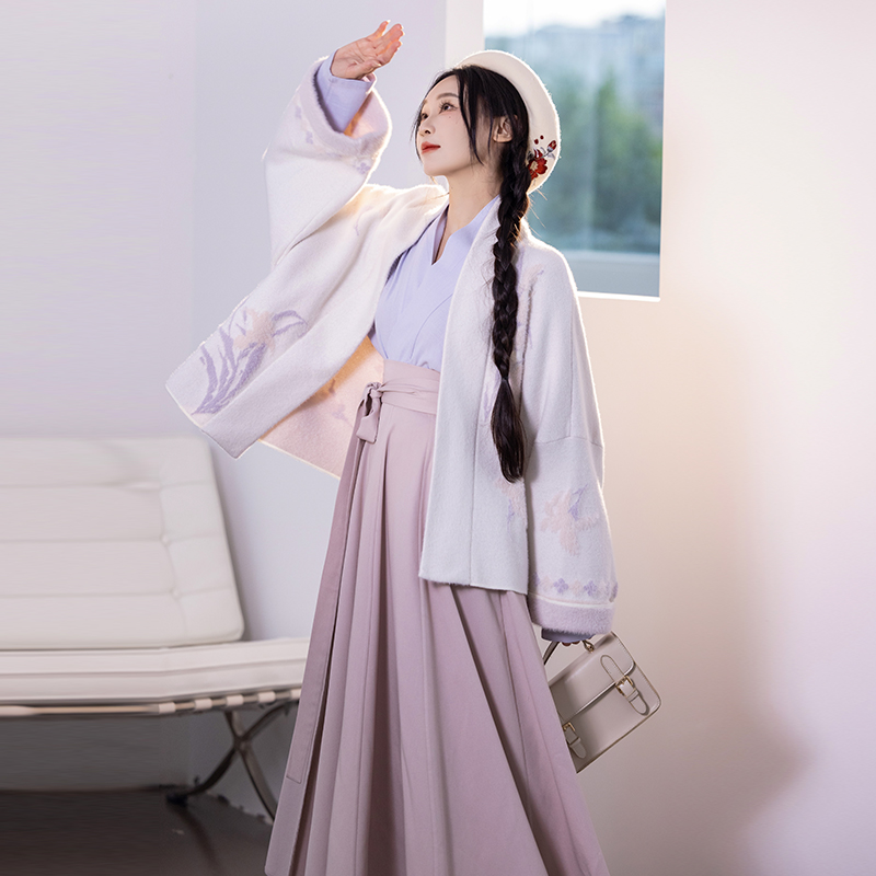 拟梦鸢尾梦国风原创仿貂绒毛衣飞机袖外套日常汉服十破裙保暖春秋 - 图0