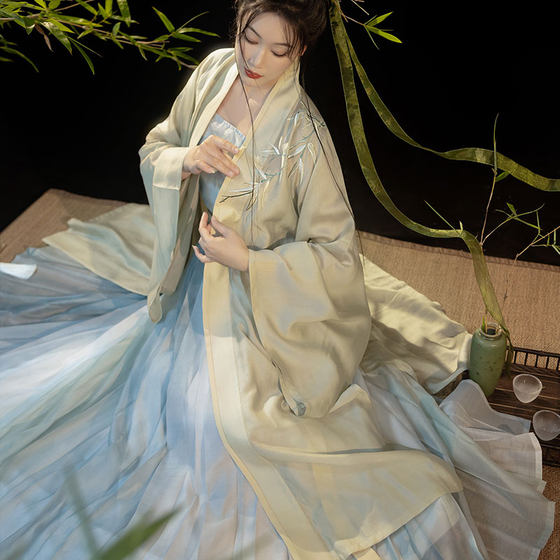 매일 Hanfu, 여름 스타일, 시원한 기질, 여성을 위한 요정 대나무 자수를 위한 꿈 같은 중국 스타일의 원래 Ruozhu 송나라 Tencel 재킷