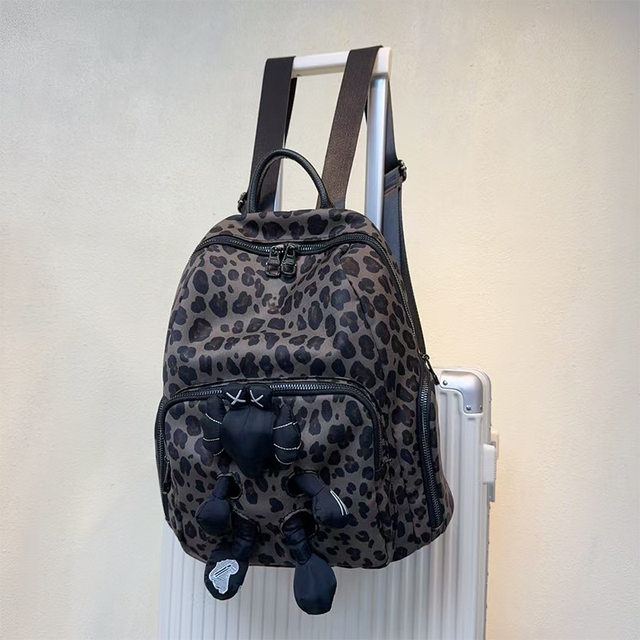 Trendy women's bag, new backpack, leopard print nylon backpack, cute doll shoulder bag, casual and versatile commuter bag