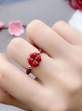 天然朱砂玫瑰花戒指本命转运貔貅