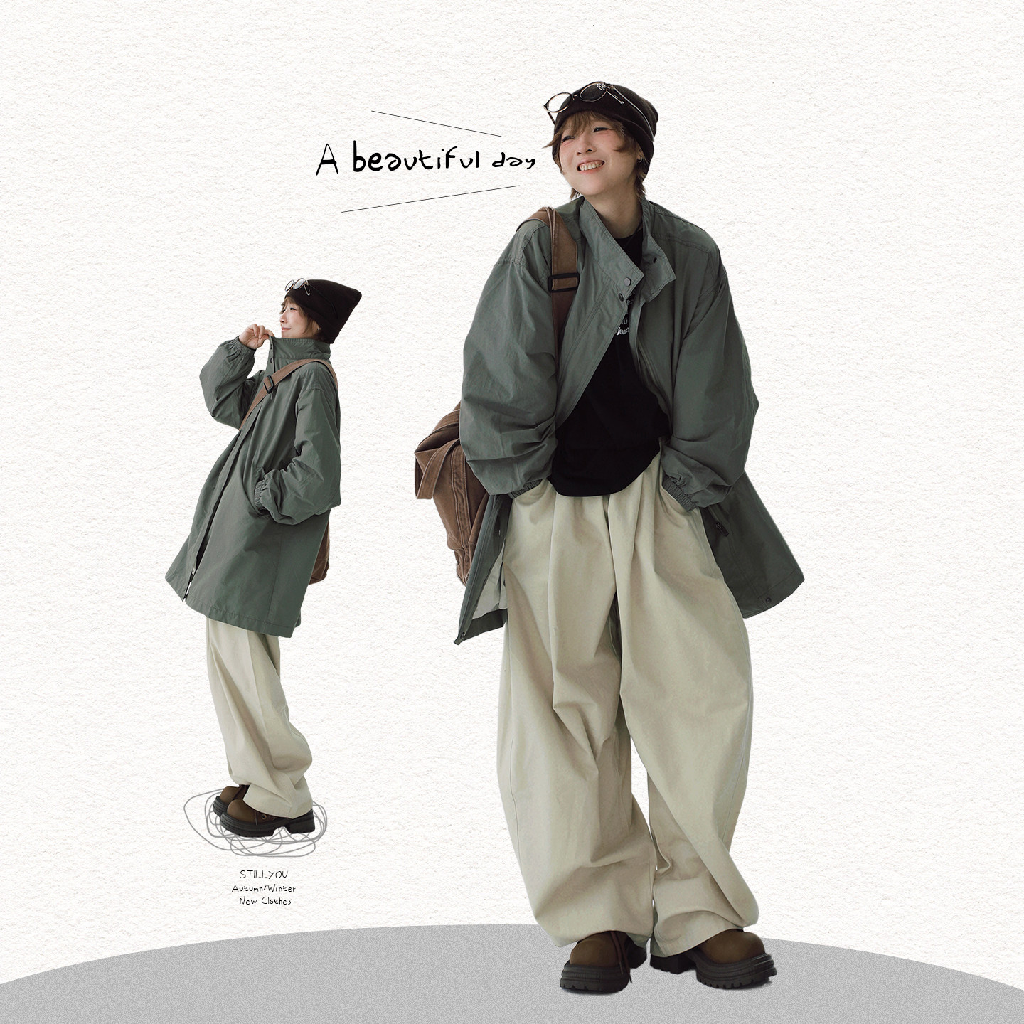 STILLYOU自制复古日系简约刺绣松紧腰肥肥阔腿休闲裤女宽松哈伦裤,淘宝优惠券,粉丝福利购,淘宝优惠卷