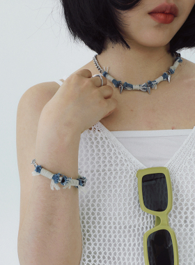 STILLYOU牛仔编织金属串珠手链