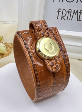 复古女宽面鳄鱼纹手镯时尚优雅