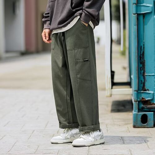 美式纯棉工装裤男士宽松直筒2026春季新款休闲阔腿男裤夏季长裤子 - 图1