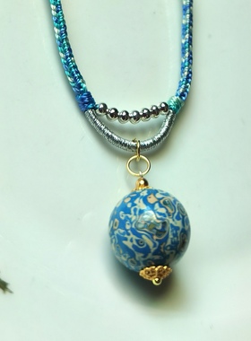 原创设计天然大漆珠15mm锁骨链国潮时尚吊坠纯手工编织远黛如银