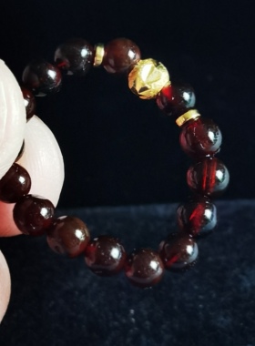 S925银琥珀血珀戒指4mm时尚戒圈带证书