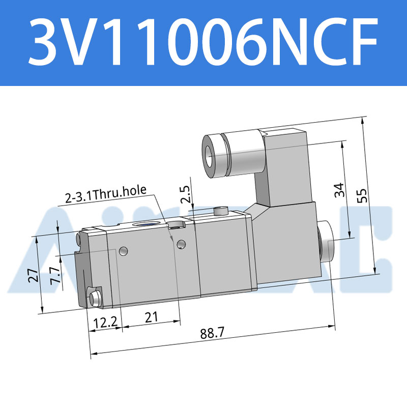 新亚德客二位三通电磁阀3V106M5 AB直动式常闭型换向阀 220V24V促 - 图1