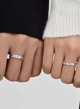 925镀银碎冰冰戒指食指戒男女素圈小众轻奢情侣对戒指环