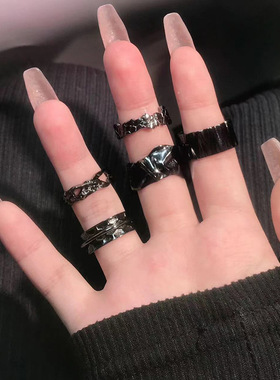 星芒高级感暗黑风百搭戒指女ins潮星星多巴胺开口可调节个性指环