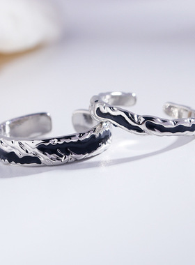 复古暗影戒指男女款小众冷淡风开口指环青红滴胶不规则纹理对戒