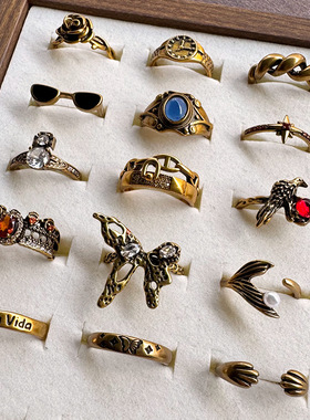 岚芷 复古vintage小众古法金戒指女不掉色高级感轻奢韩国饰品指环