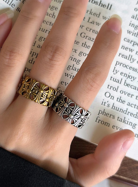 岚芷 十字架重工开口指环古金夸张手饰品个性925银戒指不掉色小众