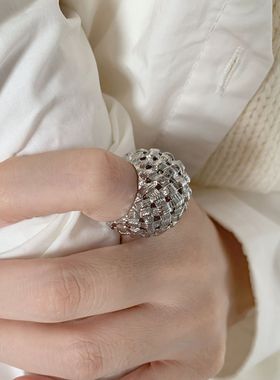 夸张个性编织戒指女几何网格时尚嘻哈朋克开口指环跨境创意食指戒