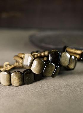 原创手链女 个性设计猫眼双层手串男 复古潮流手饰