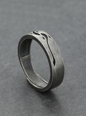 复古戒指潮男个性开口尾戒时尚古风食指戒潮流相濡以沫男士指环