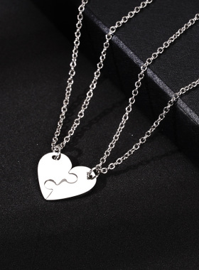 多款2023欧美网红钛钢拼图爱心项链情侣一对街头潮流嘻哈日韩百搭