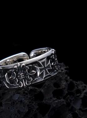 新款复古十字潮戒指男嘻哈朋克风小众单身戒个性高级感开口食指环