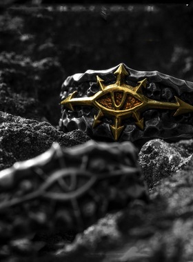 复古Starforged黑色远征Champion阿巴顿徽男霸气个性潮流开口戒指