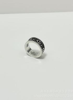 高版本古家戒指925银复古做旧男女对戒情侣款双G珐琅虎头雏菊