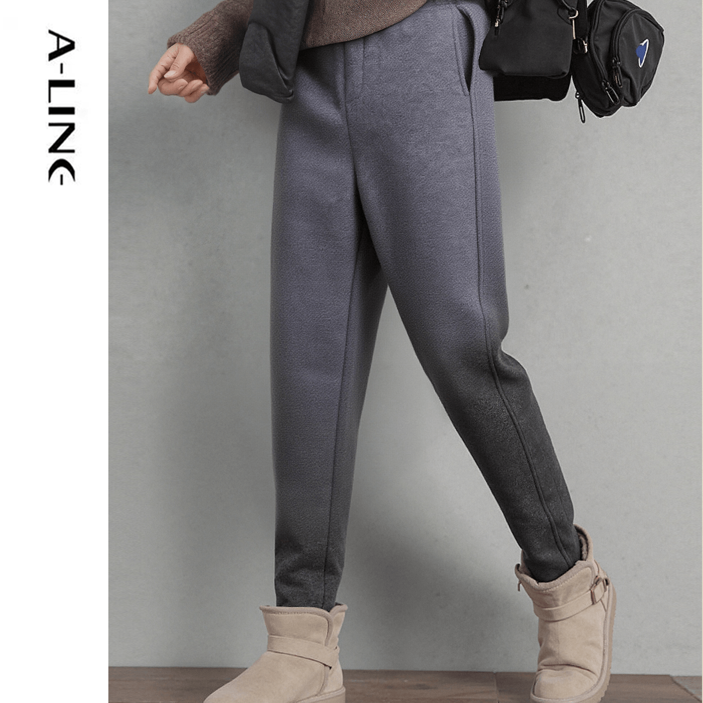 Aline/阿莱简约厚款毛呢直筒休闲裤 2025秋冬女装新品H55K001 - 图1