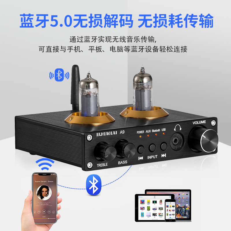 A9发烧电子管胆前级5.0蓝牙HIFI前置放大器高低音调节USB无损播放 - 图0