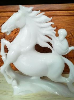 天然白玉器阿富汗摆件马上封侯玉石摆件客厅摆设现代原创自制桌面