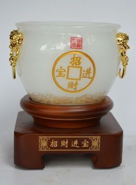 新中式聚宝盆招财家居琉璃玄关客厅酒柜装饰办公室工艺品店铺开业