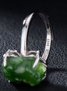 925纯银镶嵌天然貔貅戒指女指环