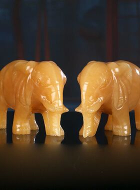 天然米黄玉大象摆件招财吸水