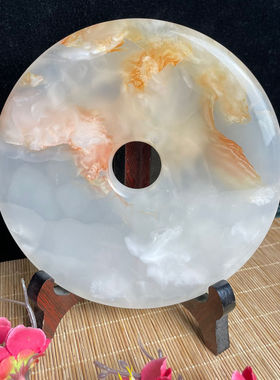 天然玉石平安扣摆件红花冰家居玉饰品摆设礼品送礼工艺品原创自制