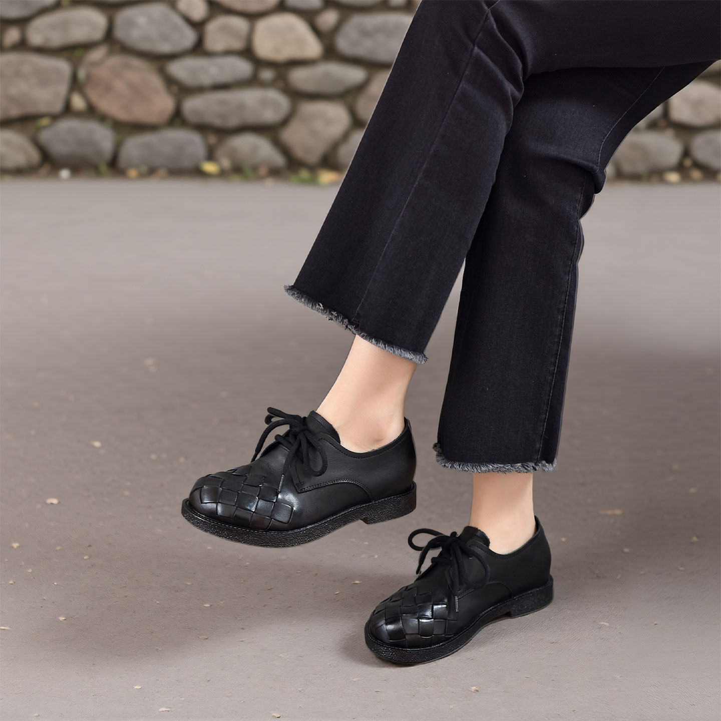 四起哥2026春季英伦风编织圆头深头层牛皮单鞋女复古系带小皮鞋潮,淘宝优惠券,粉丝福利购,淘宝优惠卷