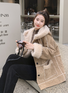潮牌羊羔毛拼接皮毛一体女冬季