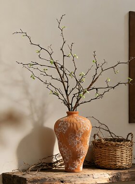 侘寂风复古橙色陶瓷花瓶