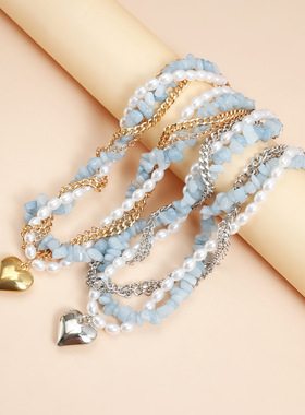 Norns欧美波西米亚缠绕夸张桃心多层项链女短款清冷性感necklace