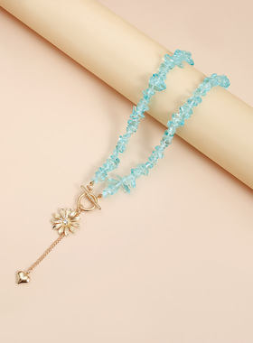 镶钻不规则仿宝石项链耳链