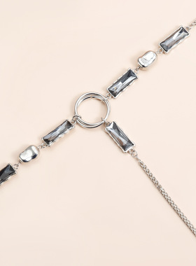 Norns欧美时尚方形黑钻烟熏水晶不规则Y型项链个性高级优雅长项链