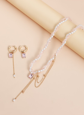 左右不对称耳环耳链层次链条