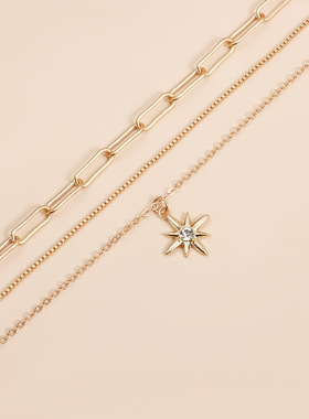 Norns欧美镶钻啊芒星项链百搭复古多层潮流necklace