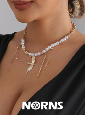 Norns欧美复仿古珍珠飞鸟和平鸽燕子吊坠链条流苏项链拼接锁骨链