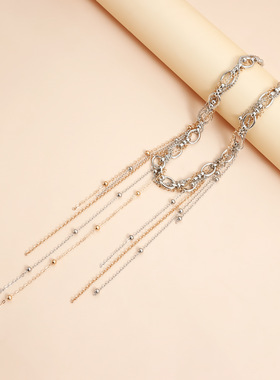 Norns欧美多层缠绕流苏猪鼻项链ins个性金银双拼necklace瀑布链条